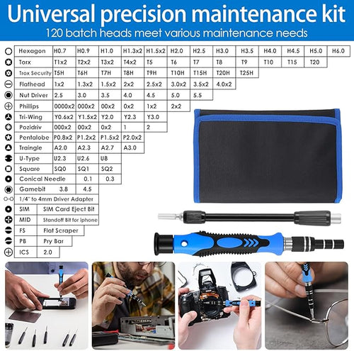 142Pcs Manual Precision Screwdriver Set Ergonomic Electronics Repair Screwdriver with 120 Bits for Repairing Phone Computer Tablet