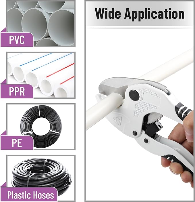 Bates- PVC Pipe Cutter, Cuts up to 1-5/8", Ivory Ratcheting PVC Pipe Cutter Tool, Pipe Cutters PVC Pipe Shears, Plastic Pipe Cutter, PEX Pipe Cutter, PVC Cutter Tool, PVC Ratchet Cutter