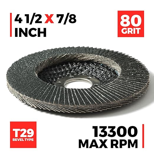 Jumbo Zirconia Flap Discs 4 1/2 for Angle Grinder, 80 Grit 4.5" x 7/8" High Density Type 29 Arbor Grinding Wheels for Wood Finishing, Rust Removal, Metal Sanding - 10 Pack