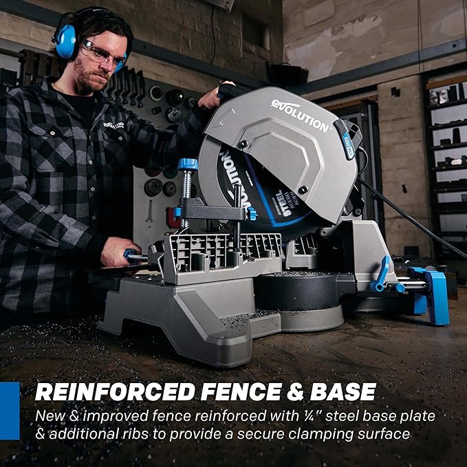Evolution S14MCS 14" Mitering Chop Saw | Cold Cut Steel Cutting Saw | EVOMAX Intelligent Motor & Blade | 3500+ Cuts | Burr-Free Cuts | Shadow Guide | +/-46° Miter | Soft Start | Reinforced Base