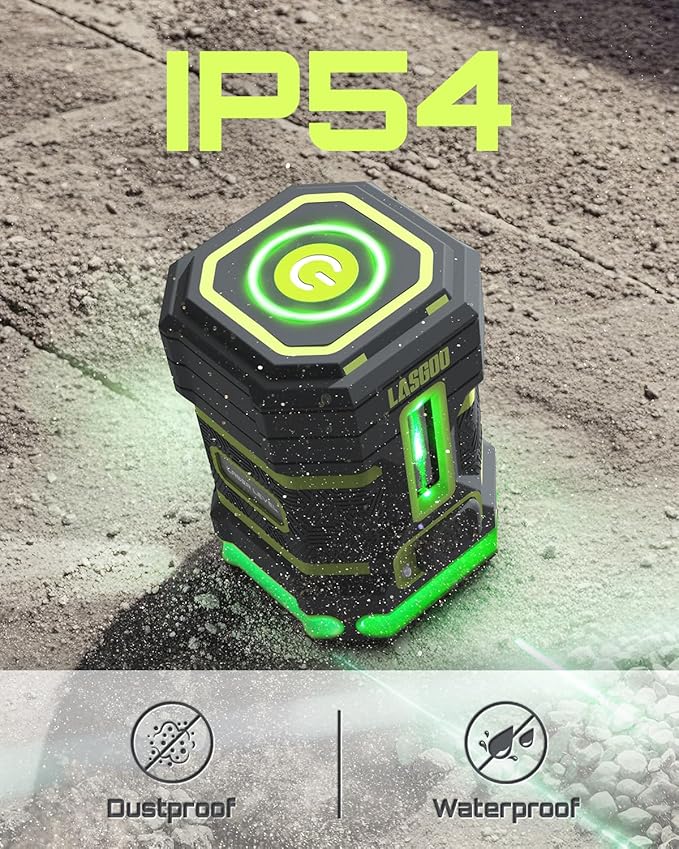 Green Laser Level Self Leveling, 360° Horizontal Laser with Vertical Laser Line, 4 Brightness Levels Pulse Mode for Floor Tile Wall Construction, L-Bracket, Batteries and Carry Bag Included