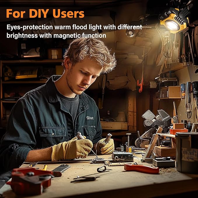 Samyoung 2 Pack 2400LM Magnetic Rechargeable Work Light, 28 Hours Long Lasting Stepless 2700-8000K White & Warm Bright Portable LED Work Light, Ultralight 360°Rotating with Hook(Yellow)