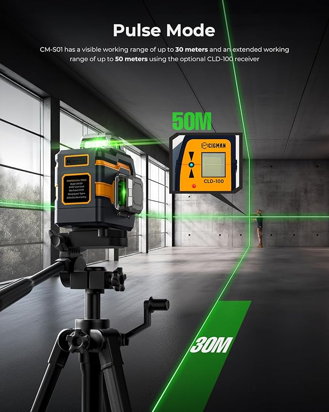 3x360° Laser Level with Remote&APP Control, CIGMAN Green Self Leveling Cross Line Laser for Construction and Picture Hanging, 3D Vertical/Horizontal Line, Magnetic Rotating Stand Included, CM-S01
