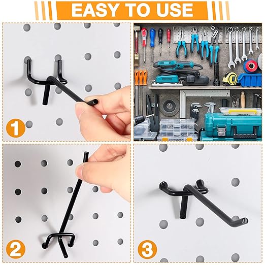 Shimeyao 100 Pcs Peg Board Shelving Hooks Stainless Steel Hanging Board Pegs Wall Display Hooks Bulk for 1/8 1/4 Garage Storage Organizer Accessories(4 Inch,Black)