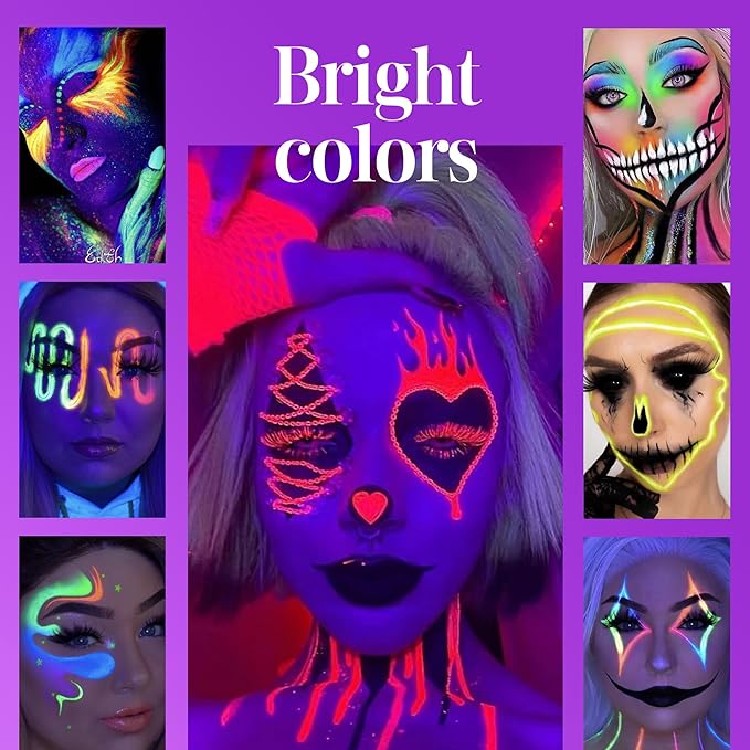 10 Colors Water Activated Eyeliner Palette,Water Activated Eyeliner,Neon Pigment Self Glowing Palette,Costume Halloween and Club Makeup Art Paint (01)