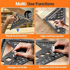 Preciva Carpenter Square 7 inch, 1/16" Precision Rafter Square Aluminum Alloy with Limiter and Pencil, Multi-Purpose Carpenter Tool Measuring Layout Tool for Woodworking and Carpentry