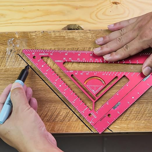 7.5" Magnetic Rafter Square with Jig Block - Multi-Angle Measuring Tool (90° & 180°) for Precise Carpentry & Flatwork(Red)
