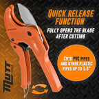 Mutt Tools Professional 1.5” PVC Pipe Cutter Tool - Heavy-Duty Ratcheting Plastic Pipe Cutter for PVC, CPVC, PEX – Cuts up to 1.5 Inch OD – Plumbing Cutting Tool for Home and Pro Use