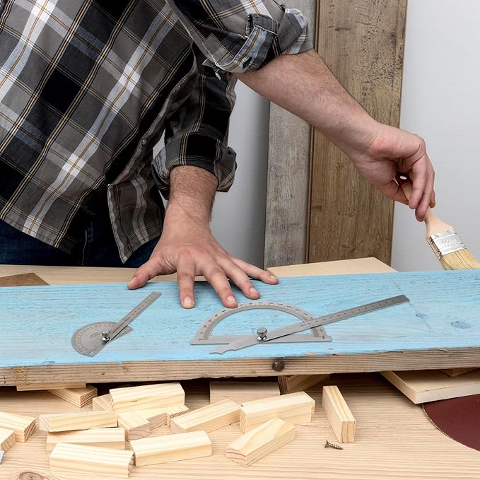 Stainless Steel Angle Protractor, 0-180° Round Head Protractor 0-180 Degrees Angle Finder Craftsman Ruler 10 cm Woodworking Rulers Measure Tool Machinist Tool Ruler Adjustable Woodworking