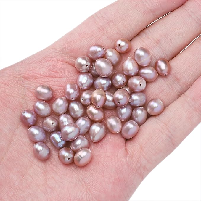 Natural Pearl Beads Rice 7-8mm Purple Freshwater Cultured Loose Gemstone Beads for DIY Jewelry Making 13.8''/Strand HQ