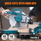 Updated 10-Inch Sliding Miter Saw, Multi-Material Cutting w/ 3 x TCT Blades, Ambidextrous Operation, 5000/3200RPM Speed, Laser Guide, 0-45° Bevel Cut, Max Cut 3.5x13.4in, 9 Positive Stops