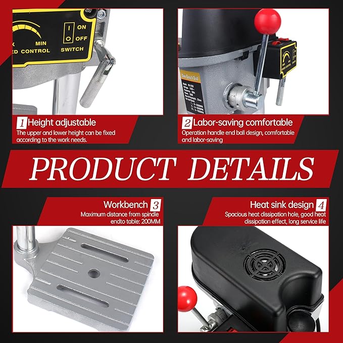 RATTMMOTOR Benchtop Drilling Machine 340W 110V 16000RPM Mini Bench Drill Press 25mm Stroke Drill Chuck 0.6-6.5mm Multi-Function Drilling Milling Machine