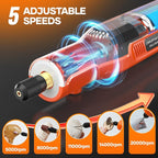 Kejector Cordless Rotary Tool Kit with 113 Accessories Mini Rotary Tool with LED Screen & Ring Light 5-Speed Adjustable for Engraving Sanding, Polishing, Carving, Cutting, DIY Crafts, USB-C Charging