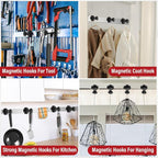 Magnetic Hooks for Cruise Cabins, Black 150Lb Magnetic Wreath Hanger, Locker Accessories, Strong Magnetic Hooks for Classroom, Whiteboard, Grill, Cruise Ship, Garage, Hanging - 3Pcs