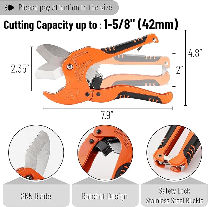 Bates- PVC Pipe Cutter, Cuts up to 1-1/4", Ratcheting PVC Pipe Cutter Tool, Pipe Cutters PVC, PVC Pipe Shears, PVC Cutter, Plastic Pipe Cutter, PEX Pipe Cutter, PVC Cutter Tool, PVC Ratchet Cutter
