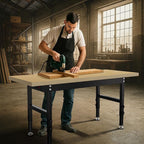 60” Wood Work Bench Work Table, Heavy-Duty Adjustable Workbench with Power Outlets, 3000 Lbs Capacity Tool Bench Workstation for Garage, Workshop