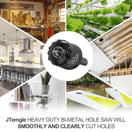 1-1/4 Inch Hole Saw with 9.1mm Triangle Shank Arbor, JTemgle Bi-Metal Hole Saw Heavy Duty Hole Cutting Tool for Cornhole Boards, Recessed Lights, Wood, Plastic, Drywall & Soft Metal