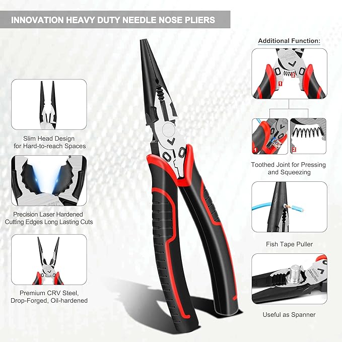 HAUTMEC 3PCS High Leverage Multi Plier Tool Set Include 8" Needle Nose Pliers Set, 8" Linesman Pliers, 6" Diagonal Cutting Plier, HT0270
