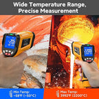 -58°F to 3992°F High-Precision Triple-Laser Infrared Thermometer, 50:1 Measuring Range, Suitable for Industrial and Home Applications, Industrial furnaces, Metal Processing, and HVAC Inspection