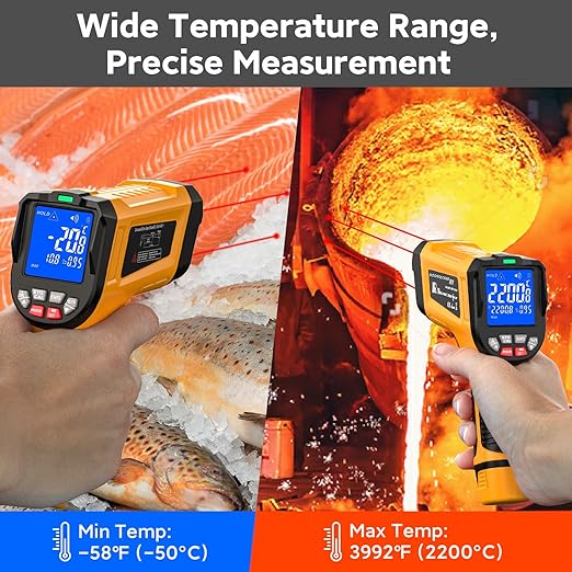 -58°F to 3992°F High-Precision Triple-Laser Infrared Thermometer, 50:1 Measuring Range, Suitable for Industrial and Home Applications, Industrial furnaces, Metal Processing, and HVAC Inspection