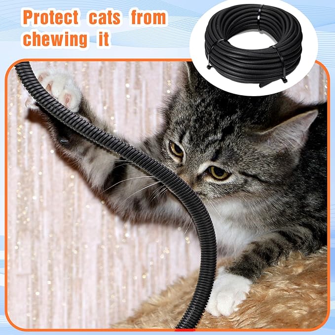 Sasylvia 3/8" X 500 ft Split Wire Loom Cord Protector Tubing Split Conduit Protector Tubing Convoluted Tube Flexible Electrical Wire Cover Protective Sleeves(Black)