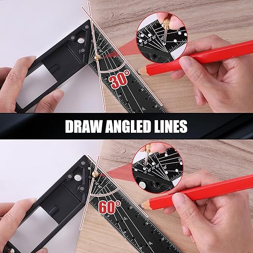 12 Inch Framing Square Carpenter Square, Tri Square Tool, Try Square for Woodworking, T Square Ruler, L Square Ruler, Right Angle Ruler，Framing Tools, Anodized Ruler Body, Black & Black