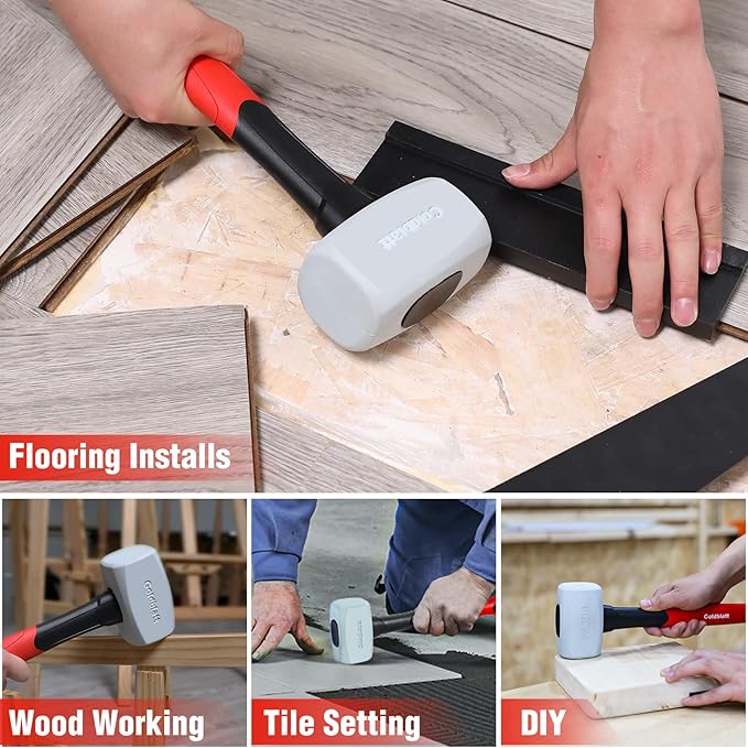 Goldblatt Rubber Mallet 16 oz. Low Recoil Rubber Hammer with Solid Head & Soft-grip Handle, Double-Faced Soft Mallets, Soft Blow Tasks, No Damage for Camping, Woodworking and Flooring | White