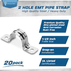 OHLECTRIC Heavy Duty Pipe Strap (20 Pack - 1½ Inch) Zinc Plated Conduit Clamps, 2 Hole Steel EMT Pipe Strap U Bracket, Zinc Coated Tension Tube Clip, Metal Pipe Clamp for EMT Conduits