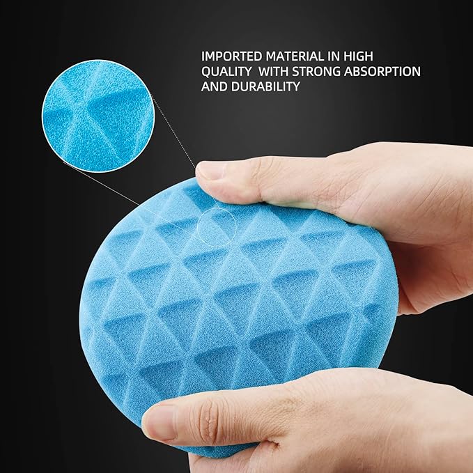 SPTA 10pcs Polishing Pads Kit, 7 Inches Large Size Buffing Pads, Car Foam Buffing Sponge Pads Kit with 5/8"-11 Backing Plate for Car Waxing Polishing
