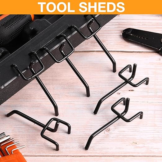 Shimeyao 100 Pcs Peg Board Shelving Hooks Stainless Steel Hanging Board Pegs Wall Display Hooks Bulk for 1/8 1/4 Garage Storage Organizer Accessories(2 Inch,Black)