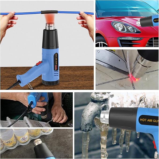 Heat Gun for Vinyl Wrap,Shrink Tubing,Paint,Epoxy Resin,Candle Making,Adjustable Temperature,Overload Protection Hot Air Gun Kit Nozzles(Side Temp Display + Stepless Temp Control)