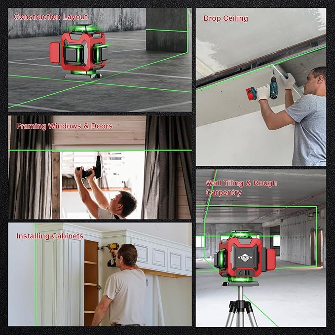 Laser Level 360 Self Leveling with Tripod,WEIDDW 4D Lazer Level,4x360° Cross Line Laser for Construction Project Renovation,Floor Tile, Laser Level Lines Tool