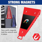 WORKPRO Magnetic Wrench Organizer, 15-Slot Gripper Reverse Wrench Holder for Tool Box, 2-Pack Wrench Rack Fits SAE (1/4” to 1-1/16") and Metric (6mm to 27mm), Flexible Grips, Blue and Red