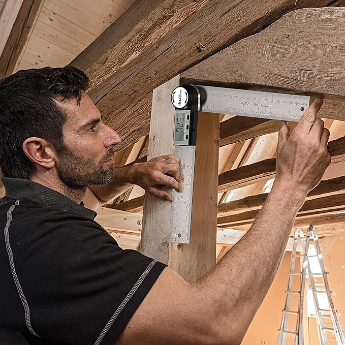 Digital Angle Finder Protractor, DEGLASERS Digital Protractor 7inch/200mm Stainless Steel Angle Measuring Tool with LCD Display for Carpenter/Woodworking (Battery Included)