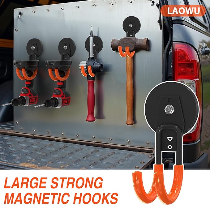3 PCS Magnetic Garage Storage Hooks, Strong Magnetic Hooks Heavy Duty, Large Magnet Hooks for Hanging Heavy Duty Garage Tools and Garden Tools