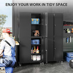 SISESOL Metal Storage Cabinet with Wheels,73" Rolling Garage Storage Cabinet with Lock,Black Metal Cabinets with Shelves and 4 Doors,Tall Tool Cabinets on Wheels for Garage,Home,Office,Shop