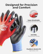 OKIAAS Work Gloves for Men，Ultra Thin and Lightweight Working Gloves with Grip, Bulk Case of 60 Pairs Construction Gloves with Polyurethane Coating, Safety Gloves for Light Duty Work (Black, Large)
