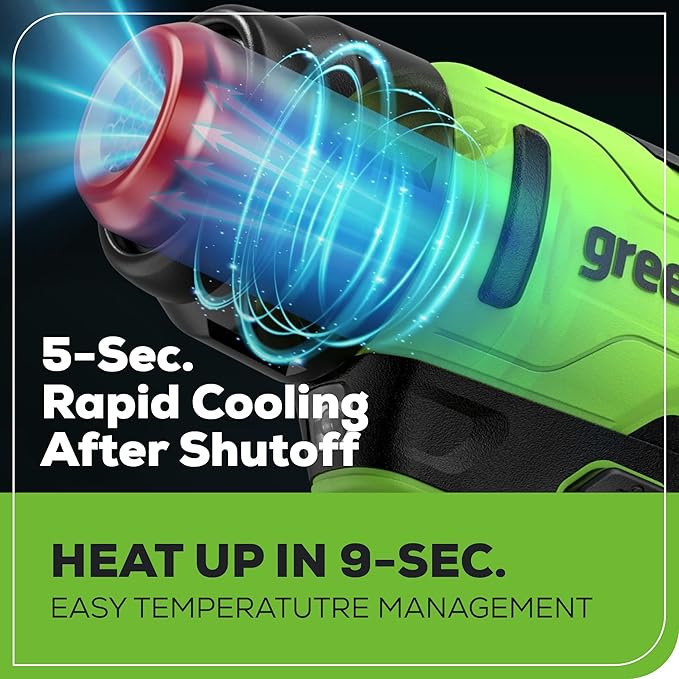 Greenworks 24V Cordless Heat Gun, Deflector Nozzle、Concentrator Nozzle And Flat Nozzle High Temperature Of 1000℉, Bare Tool