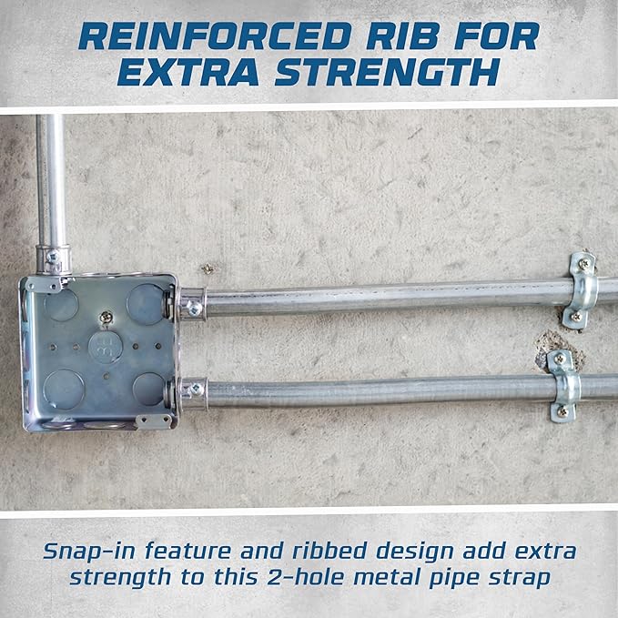 OHLECTRIC Heavy Duty Pipe Strap (20 Pack - 1½ Inch) Zinc Plated Conduit Clamps, 2 Hole Steel EMT Pipe Strap U Bracket, Zinc Coated Tension Tube Clip, Metal Pipe Clamp for EMT Conduits