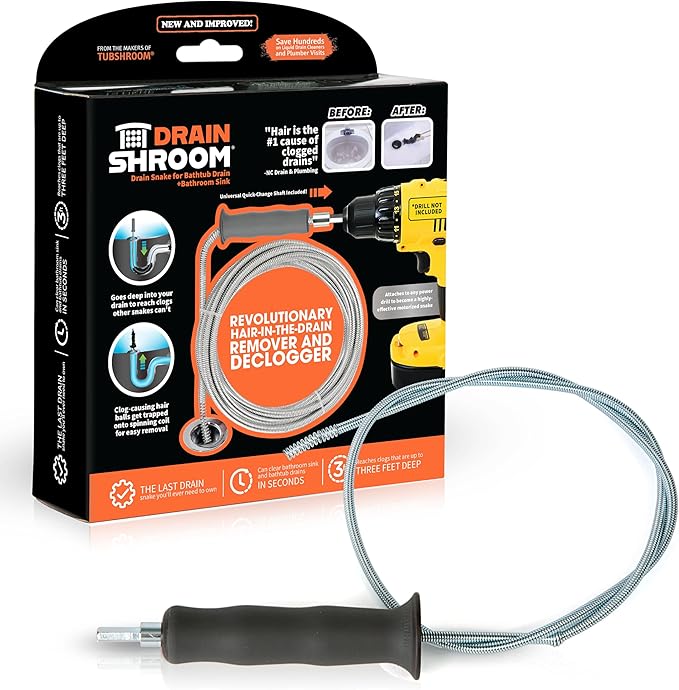 DSSNK070 Revolutionary Tub and Sink Snake Auger Clog Remover for Bathroom Drains, 42 Inch, Stainless