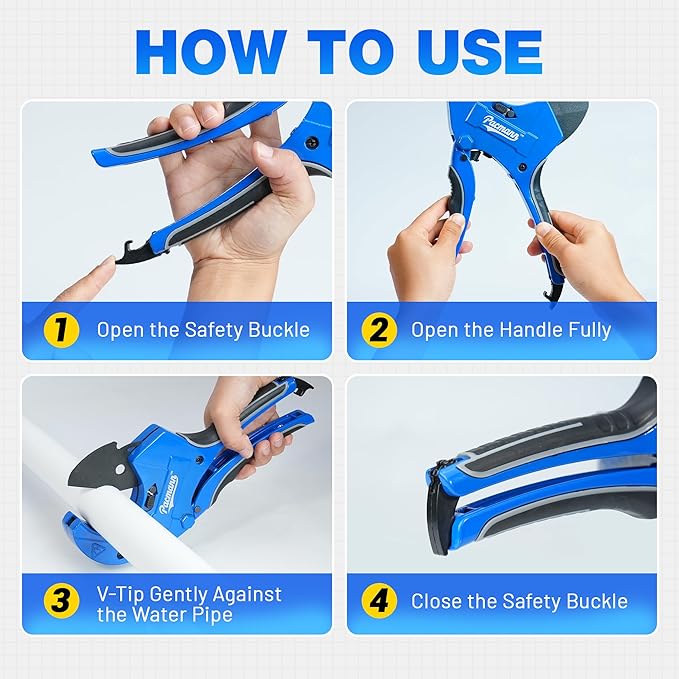 PVC Pipe Cutter, Up to 2-1/2", Ratchet Pipe Cutter Heavy-Duty, Pex Cutting Tool for Cutting PEX, PVC, PPR Plastic Hoses and Plumbing Pipe with Deburring Tool