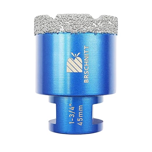 1-3/4 Inch Diamond Core Drill Bit for Porcelain Tile Ceramic Marble Granite Drilling,BRSCHNITT 1pc Vacuum Brazed Diamond Hole Saw with 5/8-11 Thread (45mm)