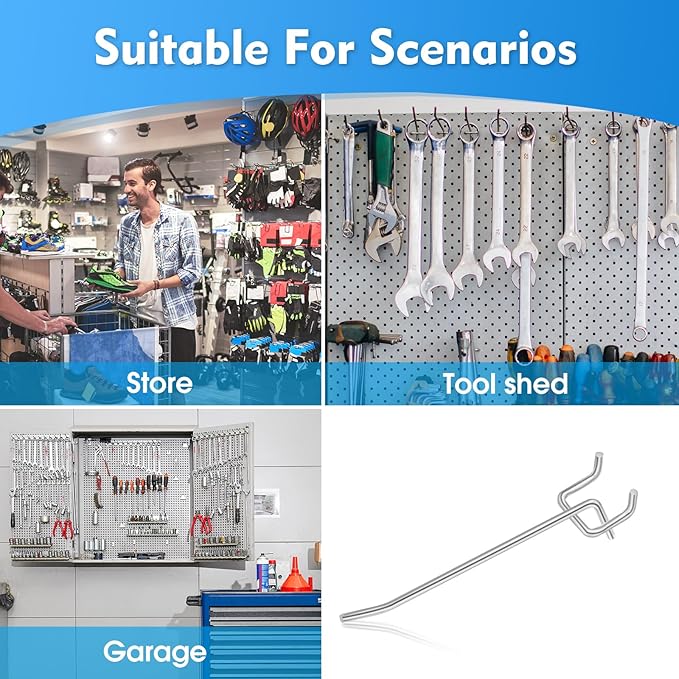 50 Pack 4 Inch Pegboard Hooks, L Shape Metal Hooks Kit for 1/4" and 1/8" Pegboard, Utility Hooks Suit for Organizing Storage Tools, Garage, Kitchen, Office, Tools