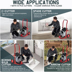 Albott 100 FT x 3/8 inch Electric Drain Cleaner Machine with Auto-Feed & 10 Cutters, Sewer Snake Auger for 1–4 Inch Pipes, Foot Switch & Wheels, Ideal for Home & Commercial Use, Gray/Red