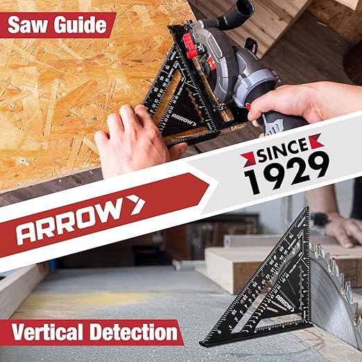 Arrow 7-Inch Aluminum Alloy Carpenter Square and 12-Inch Zinc Alloy Combination Square Set, Woodworking Rafter Layout Ruler Tool Combo
