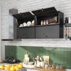 Garage Wall Cabinet with Flip-Up Door, Lockable Metal Storage Cabinet Wall Mounted, Hanging Tool Cabinet for Garage Basement Utility Room, Black