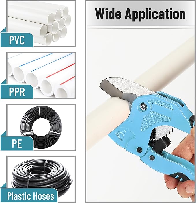 Bates- PVC Pipe Cutter, Cuts up to 1-1/4", Sky Blue Ratcheting PVC Pipe Cutter Tool, Pipe Cutters PVC Pipe Shears, Plastic Pipe Cutter, PEX Pipe Cutter, PVC Cutter Tool, PVC Ratchet Cutter