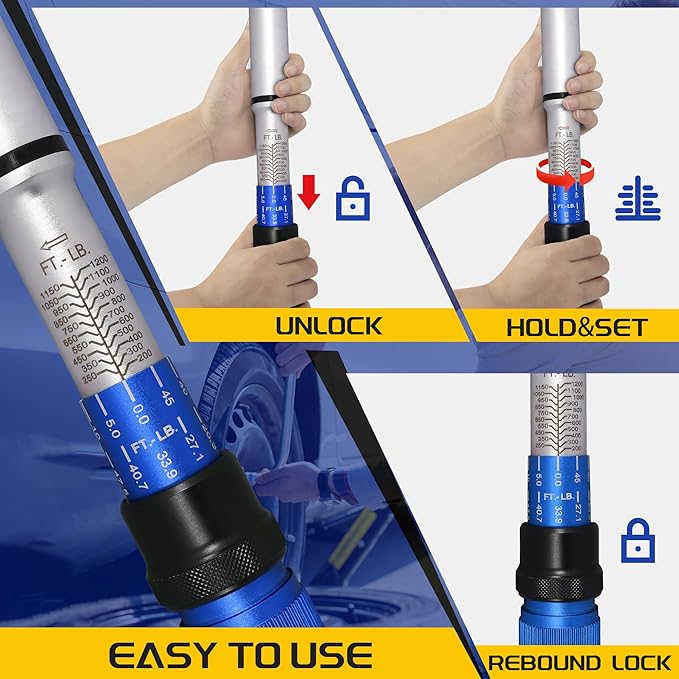 1-Inch Drive Click Torque Wrench, Dual-Direction Click Professional Torque Wrench 200-1200FT.LB/271-1356.7N.M, Dual Range Scales Graduated in FT.LB and N.M