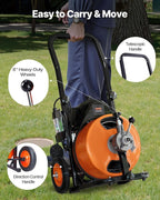 VEVOR 100 FT x 1/2 Inch Drain Cleaner Machine, Sewer Snake Auger Auto Feed with 4 Cutter & Air-activated Foot Switch for 2" to 4" Pipes, Orange, Black