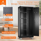 71" H Broom Storage Cabinet with Wheels and Doors,Rolling Tool Cabinet with Pegboard,Shelves and Rod for Garage Warehouse Home,Required Assembly,Black